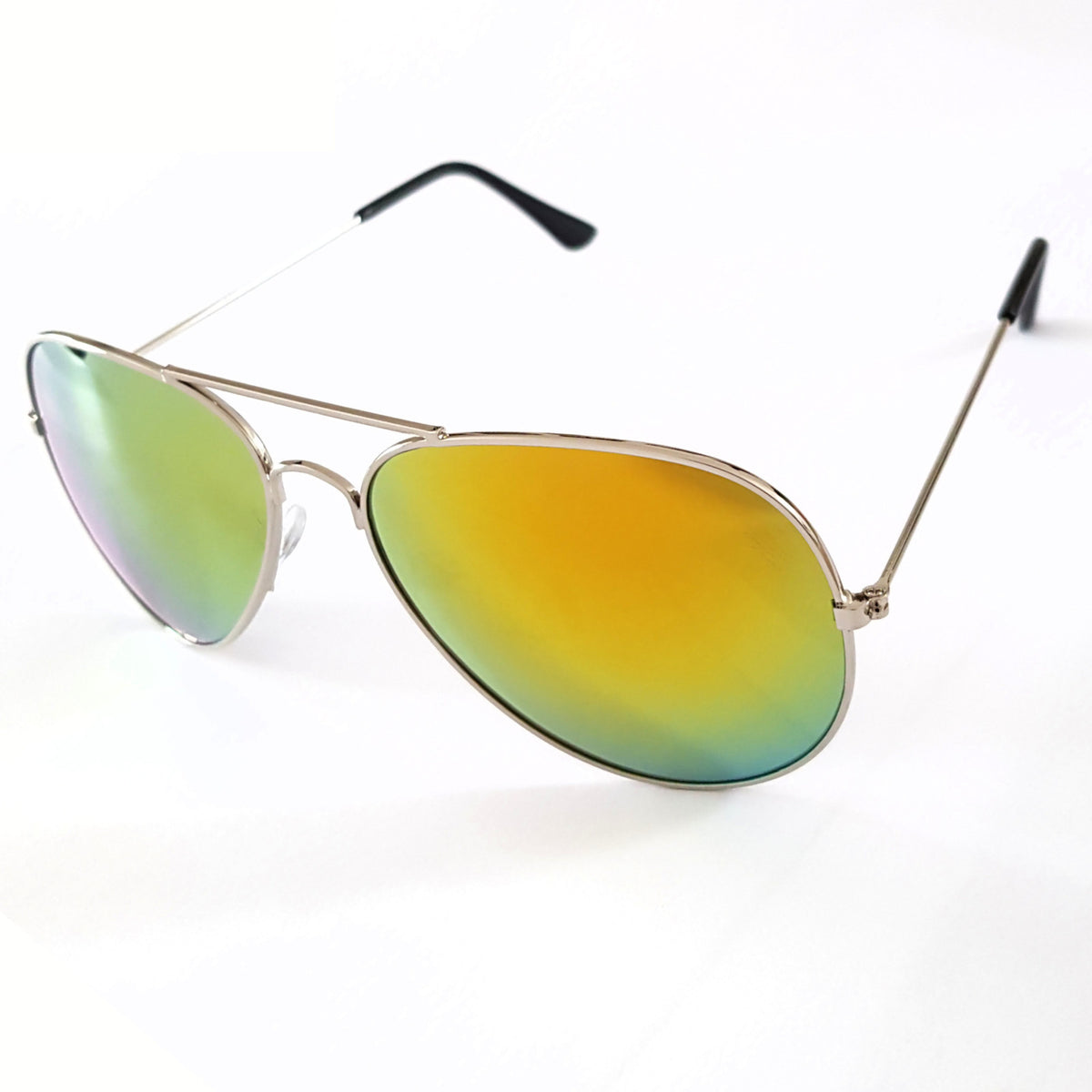 Silberne Piloten-Sonnenbrille mit roten Spiegelgläsern