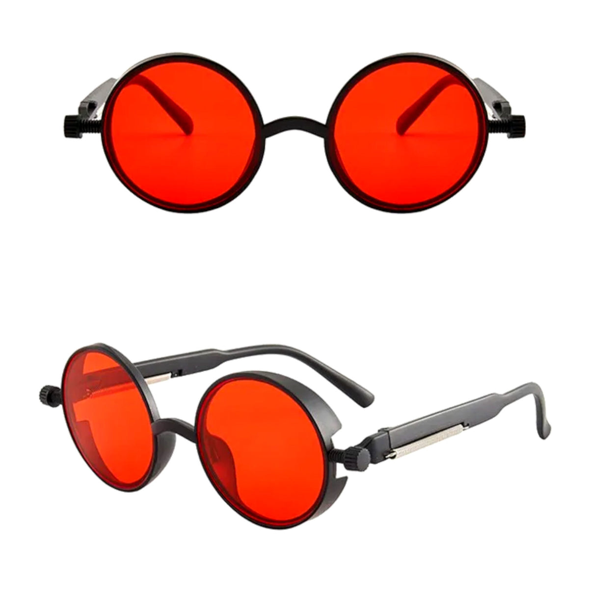 Runde schwarz-rote Steampunk-Sonnenbrille