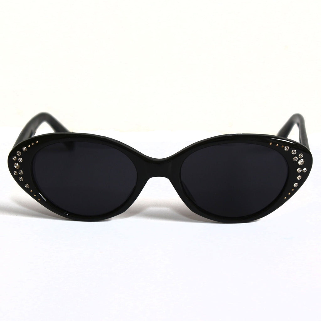Schwarze Cat-Eye-Sonnenbrille mit Strass