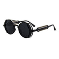 Runde schwarze Steampunk-Sonnenbrille mit 51-mm-Gläsern
