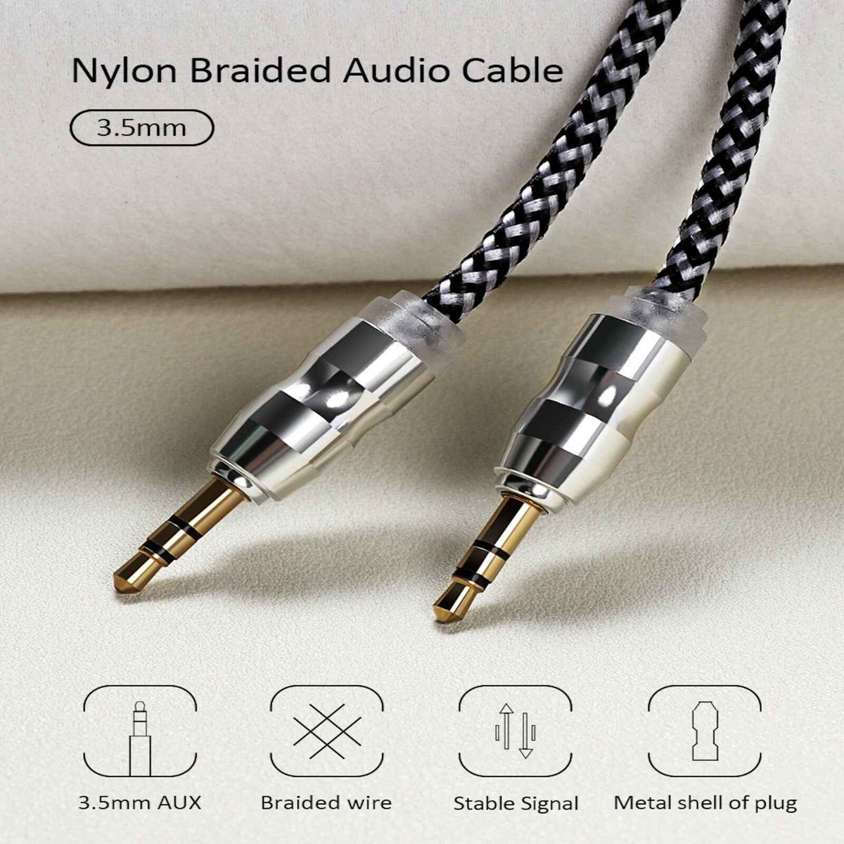 Premium Stereo Kopfhörer Anschlusskabel Nylon 1m 3,5mm Klinke Stecker>Stecker T2