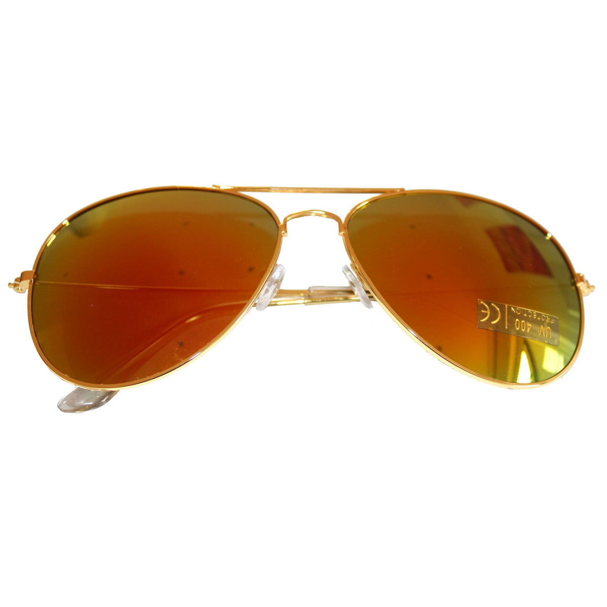 Goldene Piloten-Sonnenbrille mit orangefarbenen Spiegelgläsern