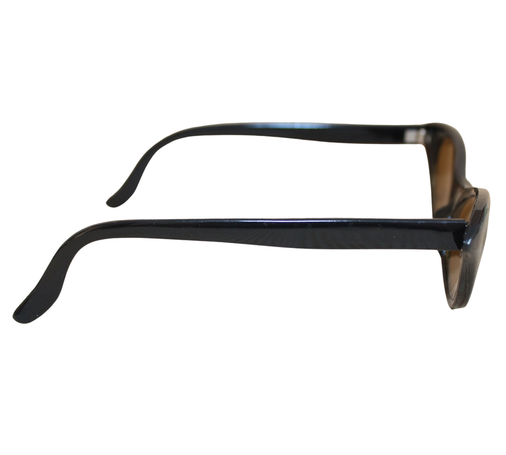 Schwarze Cat-Eye-Sonnenbrille mit braunen Gläsern