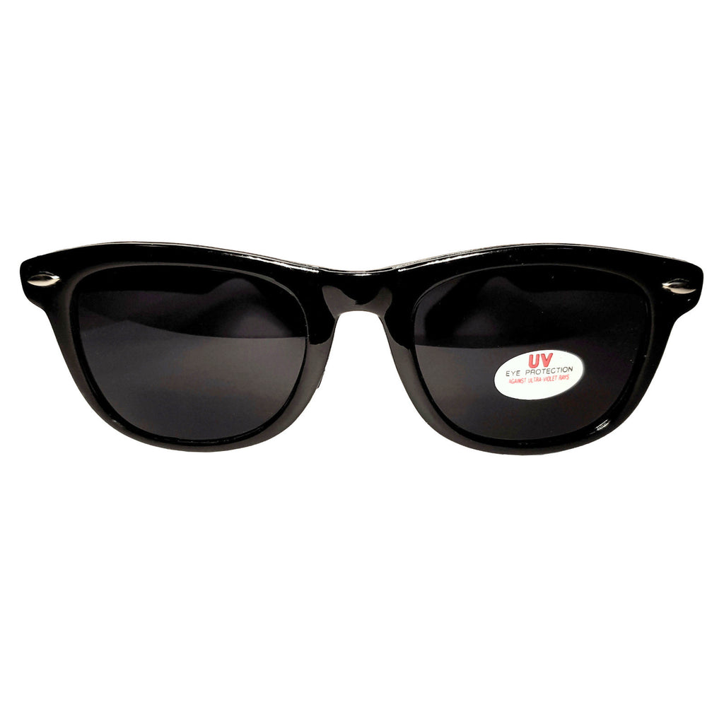 Schwarze Wayfarer-Sonnenbrille mit extra dunklen Gläsern