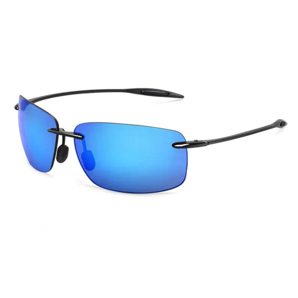 Rahmenlose Matrix-Sportbrille mit blau verspiegelten Gläsern