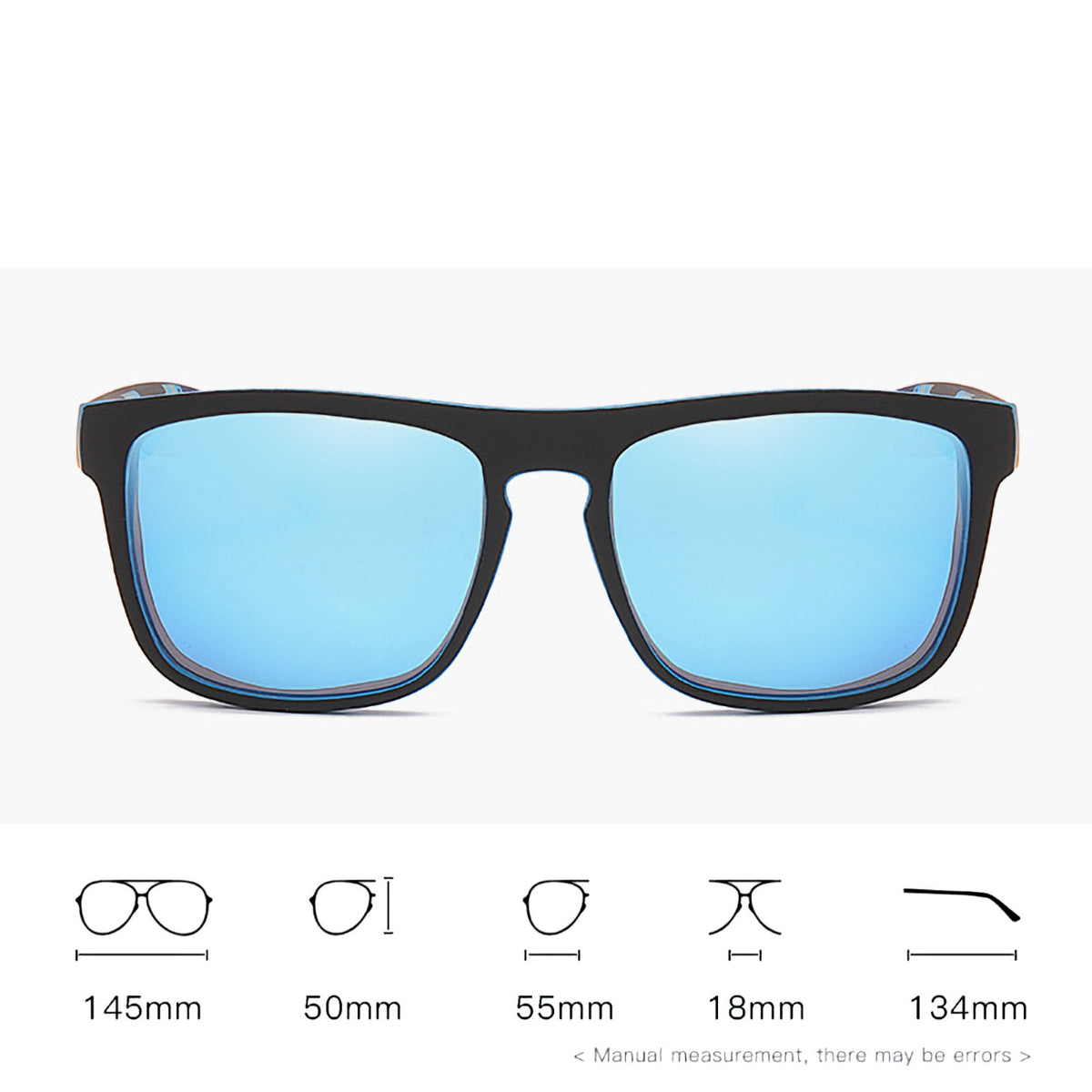 Schwarz-blaue polarisierte Sonnenbrille verspiegelt