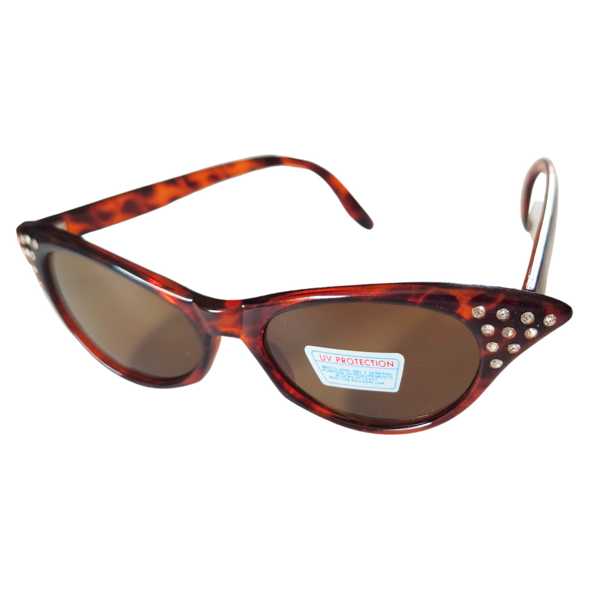 Braun getigerte Cat-Eye-Sonnenbrille mit Strass