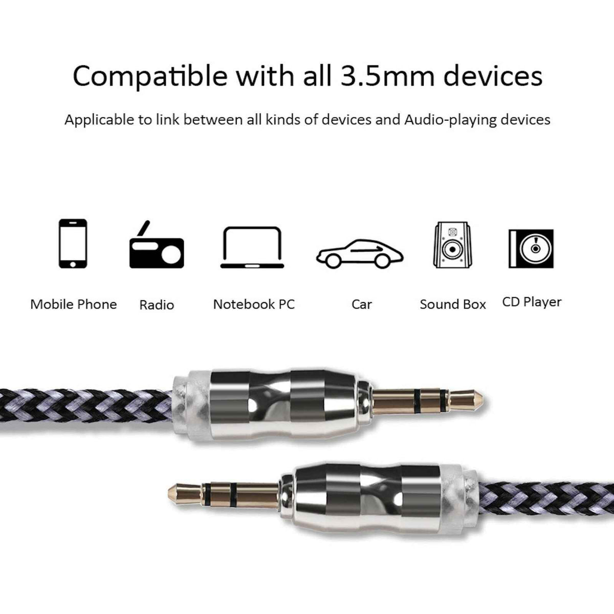 Premium Stereo Kopfhörer Anschlusskabel Nylon 1m 3,5mm Klinke Stecker>Stecker T2