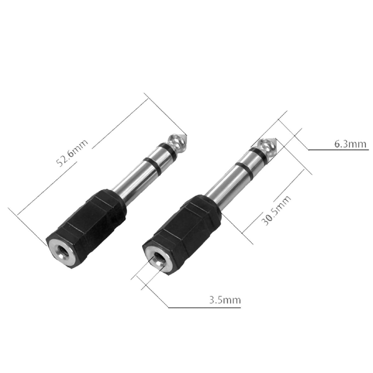 Vernickelter Klinkenadapter 3,5-mm-Buchse auf 6,35-mm-Stecker
