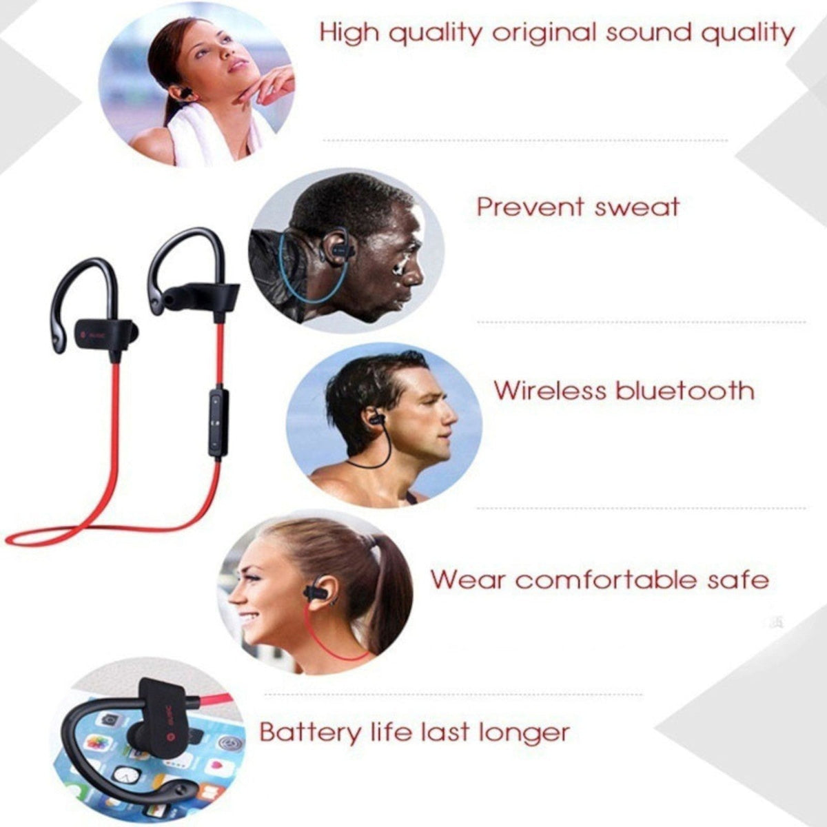Roter OB-01 Bluetooth Sport-In-Ear-Kopfhörer mit Ohrbügel
