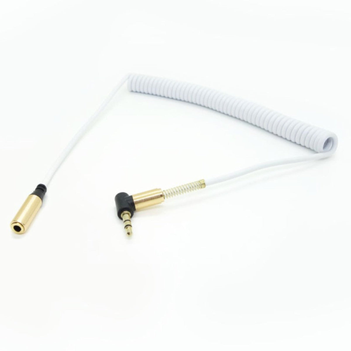 Weißes 3,5-mm-Spiral-Verlängerungskabel mit Winkelstecker