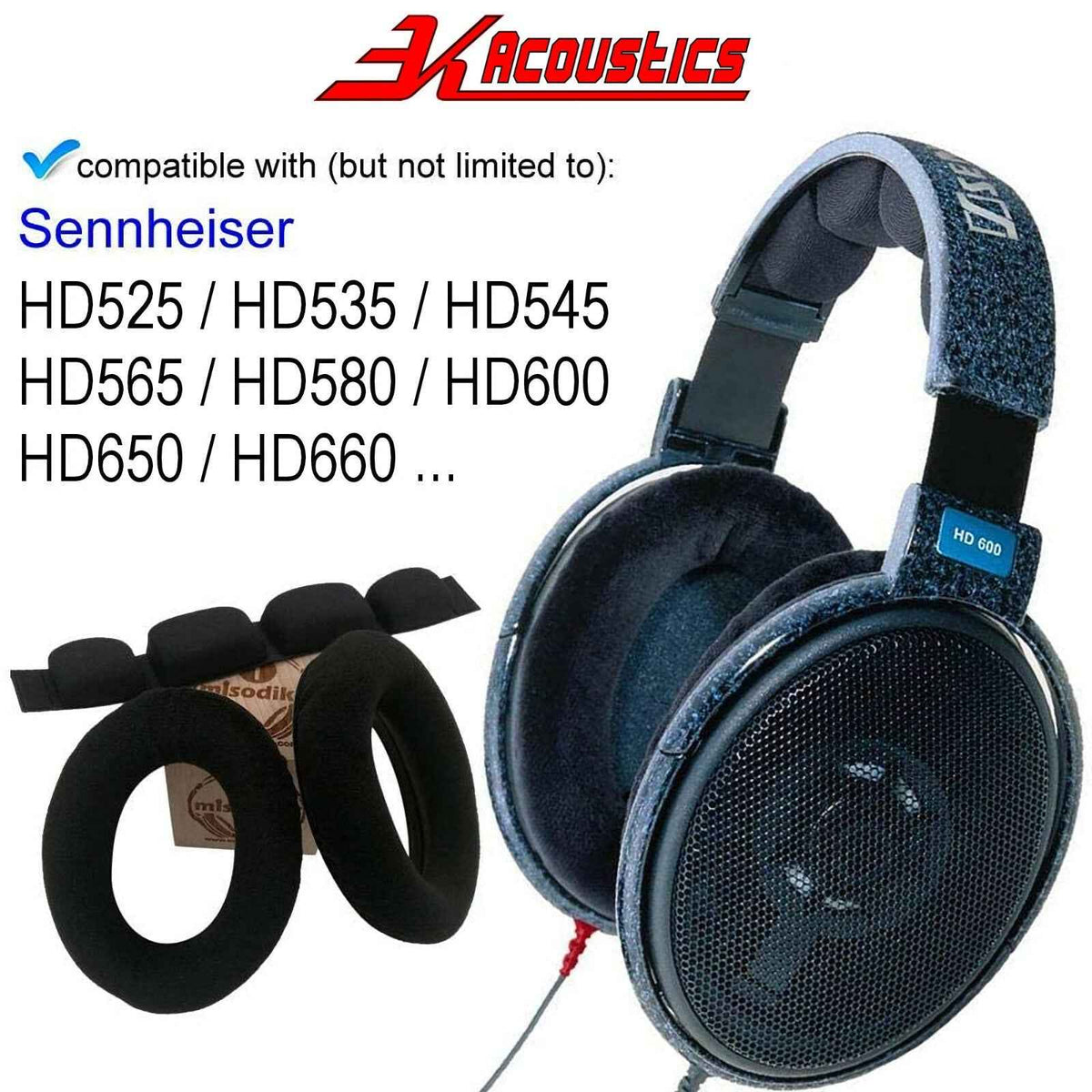 Velours-Ohrpolster und Kopfband für Sennheiser HD600