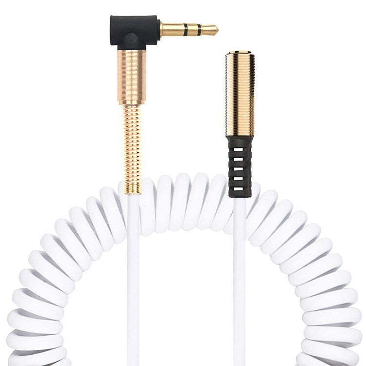 Weißes 3,5-mm-Spiral-Verlängerungskabel mit Winkelstecker