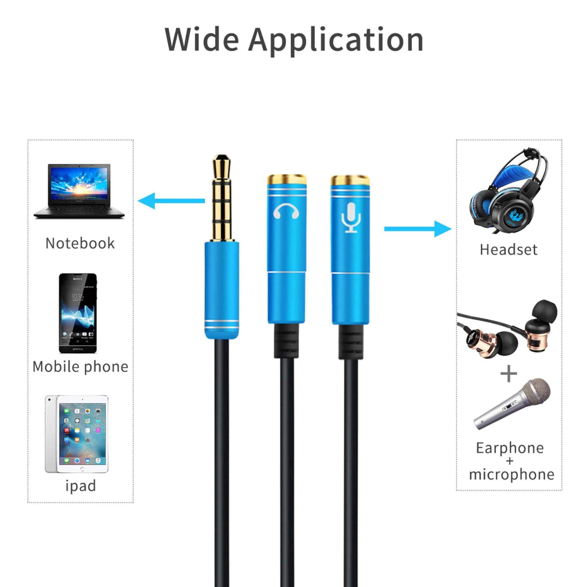Audio Splitter Kabel Y Adapter Headset 3.5mm Klinke Stecker > 2 x Buchse