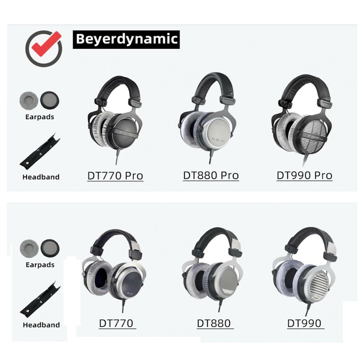Velours-Ohrpolster und Kopfband für beyerdynamic DT770