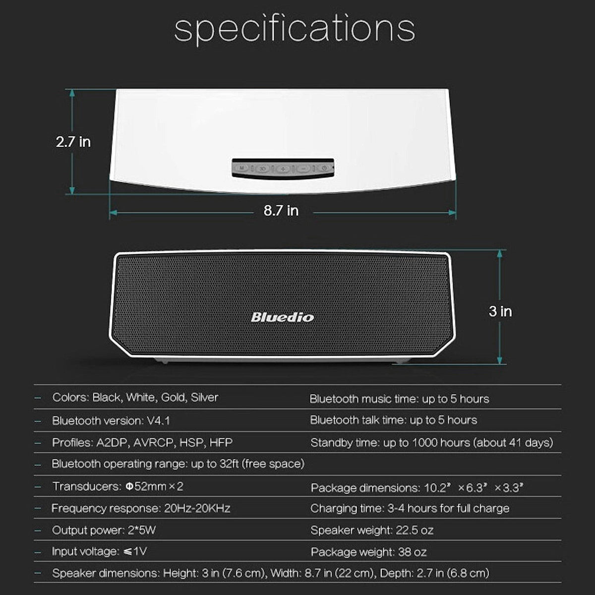 Weißer Bluedio BS-3 Mini Bluetooth-Lautsprecher