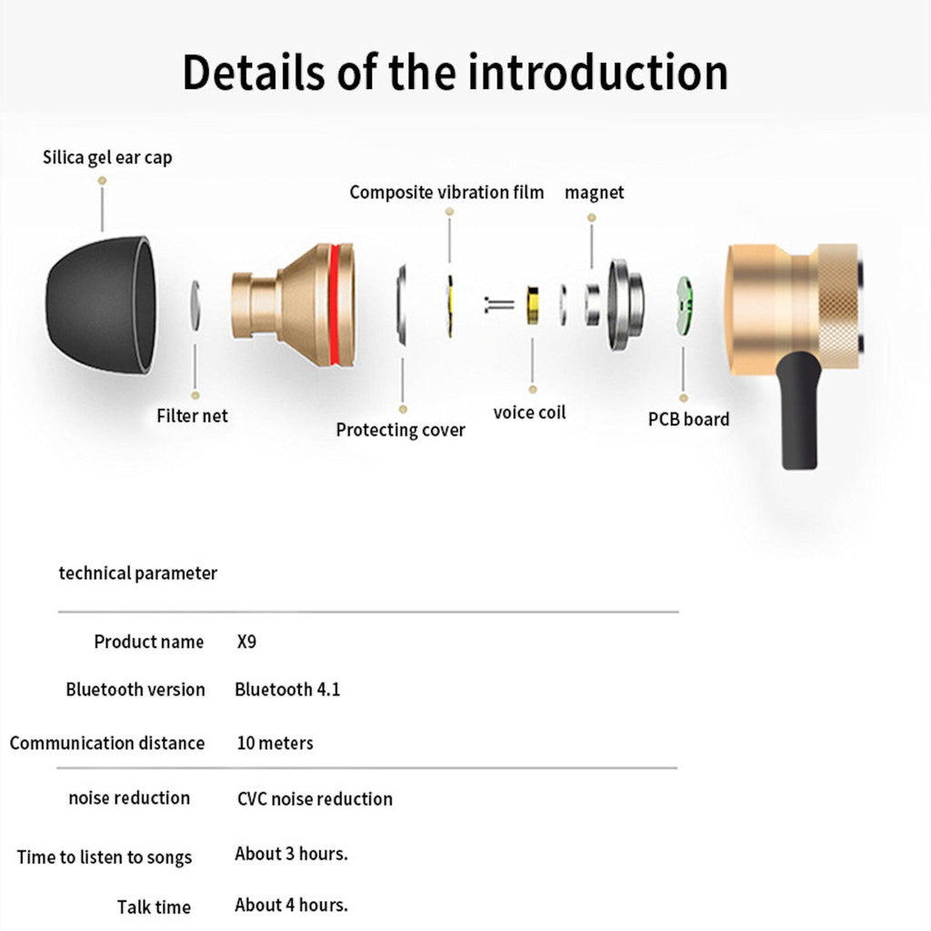 Rot-goldenes magnetisches X9 Bluetooth In-Ear-Headset