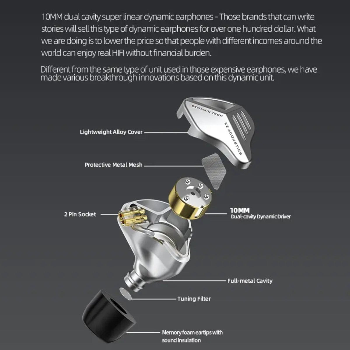 Silberne KZ ZVX High-End In-Ear-Kopfhörer aus Metall