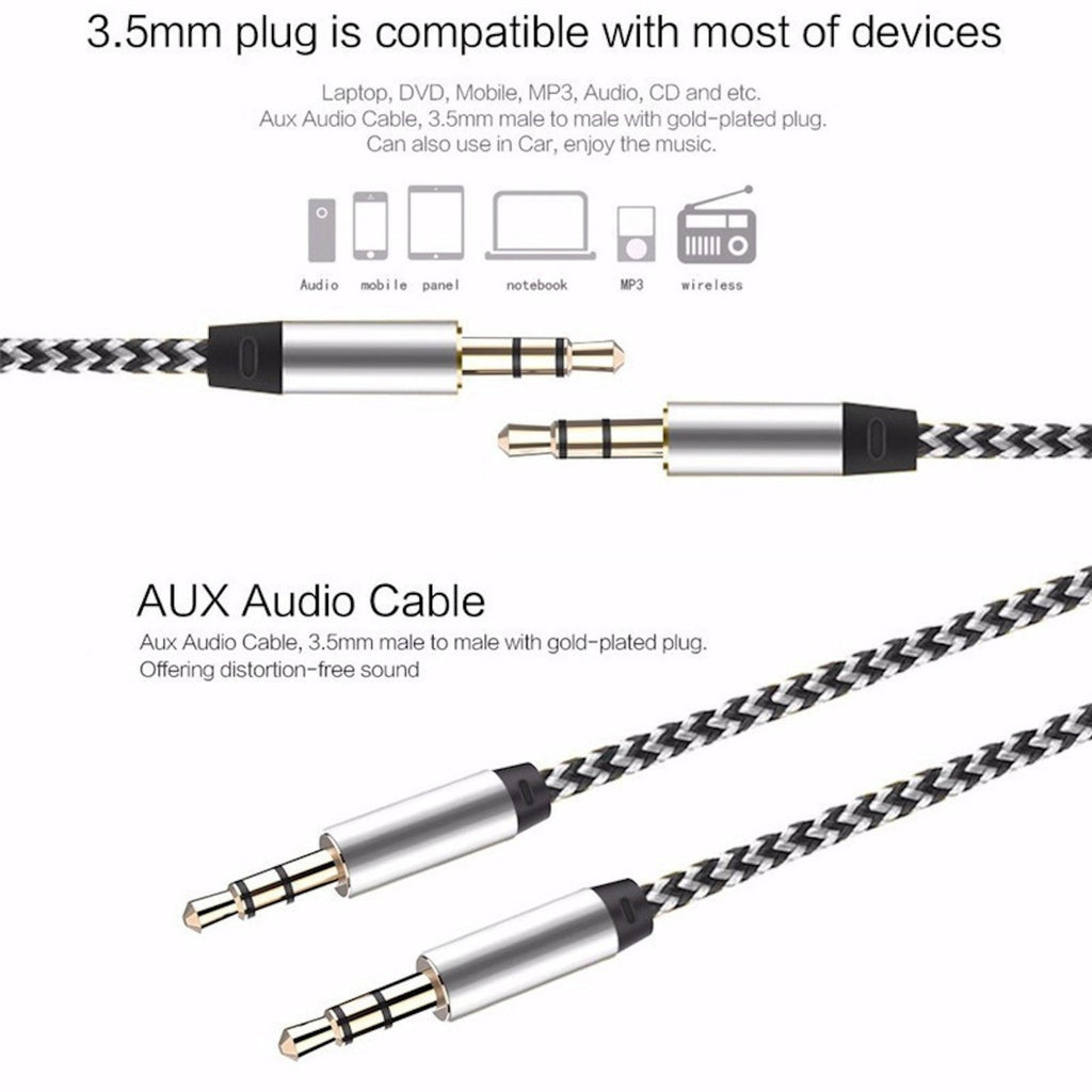 1 m Nylon AUX-Kabel mit 3,5-mm-Steckern