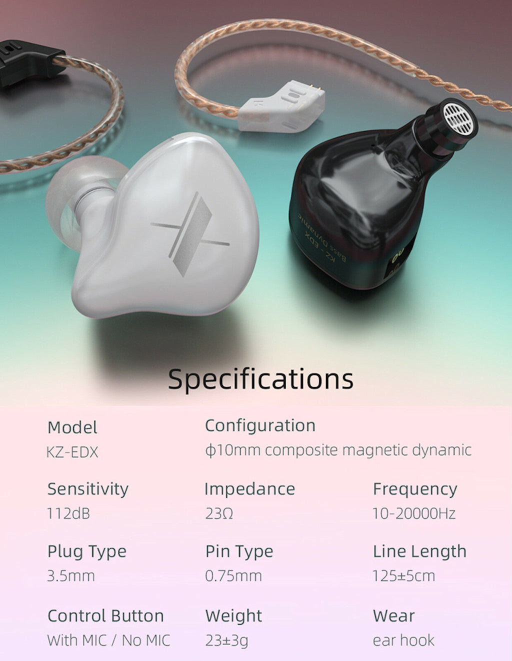 KZ EDX HiFi In-Ear-Kopfhörer mit abnehmbarem Kabel