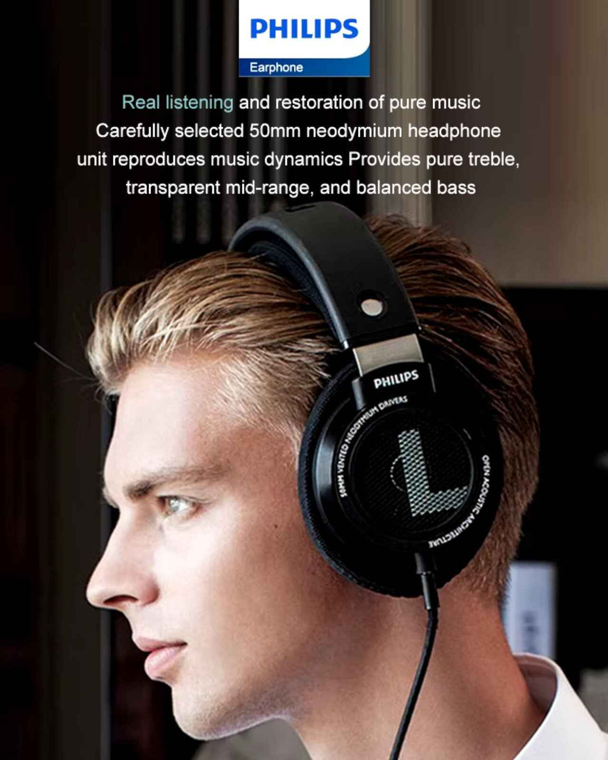 Schwarze Philips SHP9500 offene HiFi Over-Ear-Kopfhörer