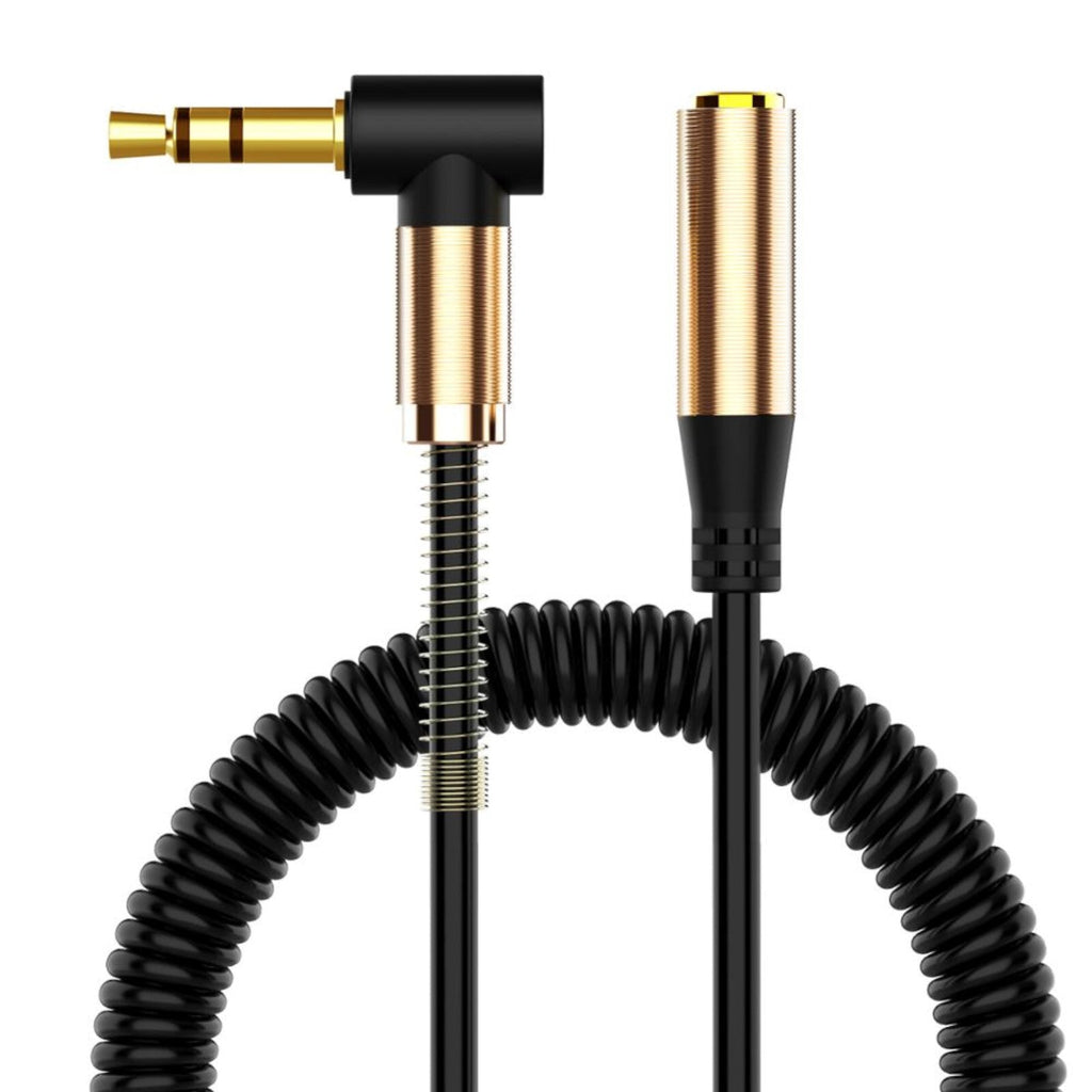 Schwarzes 3,5-mm-Spiral-Verlängerungskabel mit Winkelstecker
