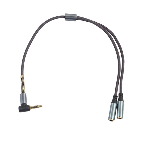 Blaugrauer 3,5-mm-Audio-Splitter mit Winkelstecker und zwei Buchsen