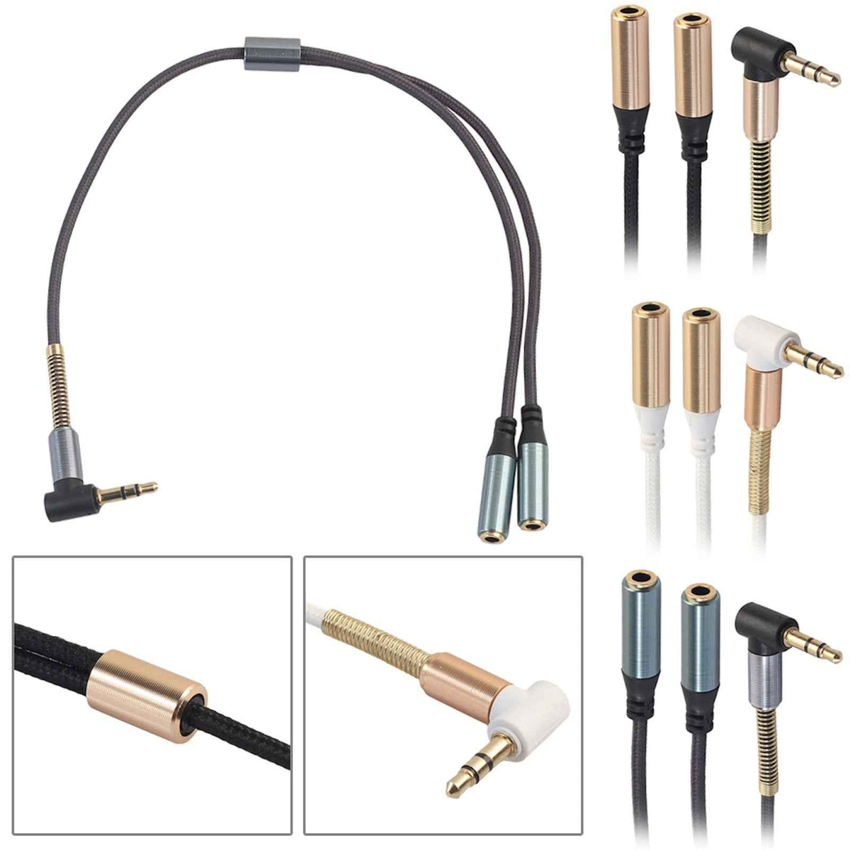 Audio Doppler Kabel Winkelstecker Kopfhörer 3.5mm Stecker > 2 Buchse weiss