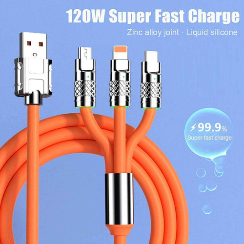 Oranges 1,2-m-3-in-1-Ladekabel mit USB-C Micro-USB und 6-Pin
