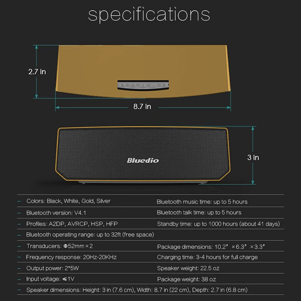 Goldener Bluedio BS-3 Mini Bluetooth-Lautsprecher