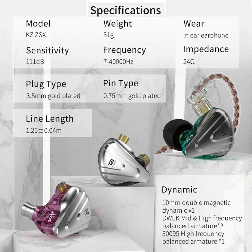 Lilafarbenes KZ ZSX In-Ear-Headset mit 12 Treibern