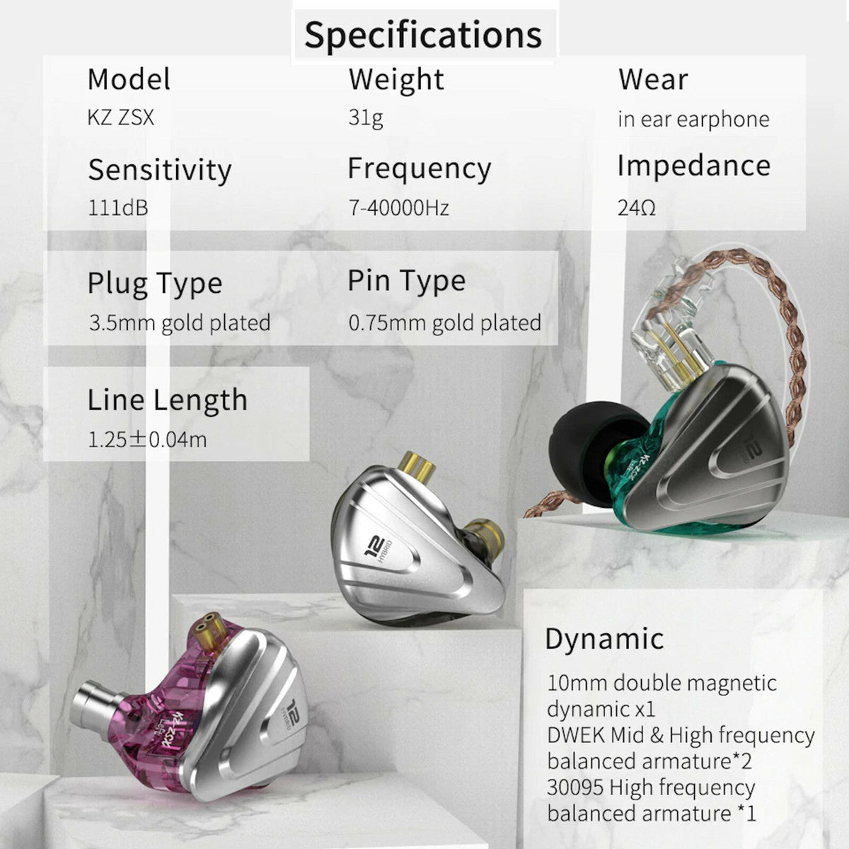 Cyan-grünes KZ ZSX In-Ear-Headset mit 12 Treibern