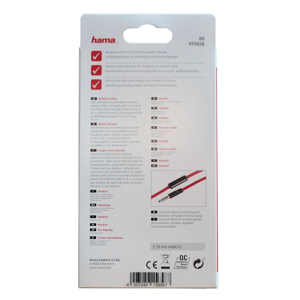 Schwarz-rotes Hama Mobile Pro Metall In-Ear-Headset
