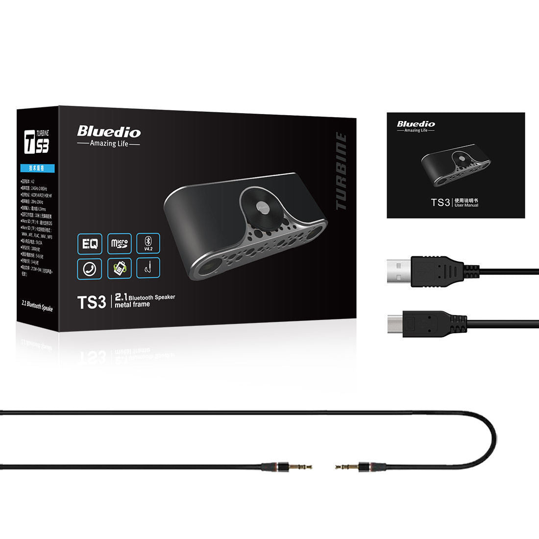 Schwarzer Bluedio TS-3 Turbine Bluetooth-Lautsprecher